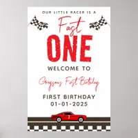 Fast One Race Car Boy 1st Birthday Party Poster