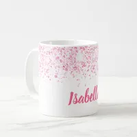 White pink glitter name script coffee mug