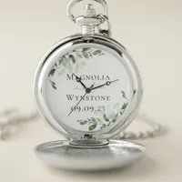 Eucalyptus Monogram Groom Wedding Day Pocket Watch