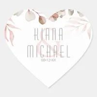 Dreamy Foliage Wedding Blush Pink ID817 Heart Sticker