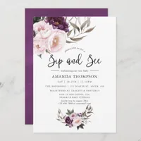 Deep Velvet Floral Sip and See Invitation