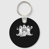 Spooky Coffee Sipping Pumpkin Holding Keychain