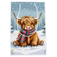 Cute Whimsical Highland Cow Christmas Medium Gift Bag