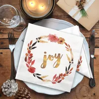 Christmas Joy Watercolor Wreath ID292 Paper Dinner Napkins