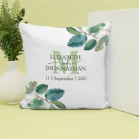 Elegant Greenery Monogram Wedding  Throw Pillow