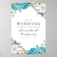 Dusty Blue and Turquoise Floral Wedding Welcome Poster