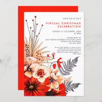 Floral Foliage Berries Virtual Christmas Party Invitation