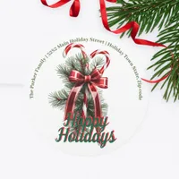 Candy Canes with Red Bow Christmas Return Address Classic Round Sticker