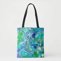 Blue and Green Marble Fluid Art Abstract    Tote Bag