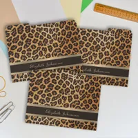 Modern Leopard Print Brown & Gold Foil Stripe Name File Folder