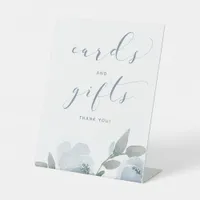 Wedding Dusty Blue & Gray Watercolor Cards Gifts Pedestal Sign