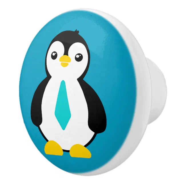 Cute Baby Penguin with A Blue Necktie Ceramic Knob