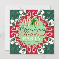 Pretty Candy Cane Red Christmas Party Invitations