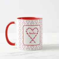 Cute Christmas Personalized Name Candy Cane Hearts Mug