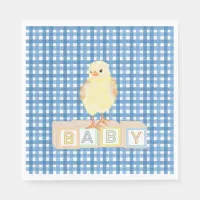 Baby Boy Little Chick Blue Gingham Napkins