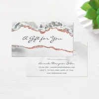 White and Rose Gold Agate Business Gift Card