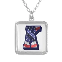 American Flag Letter K" Silver Plated Necklace