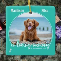 In Loving Memory Teal Dog Photo Pet Memorial Ceramic Ornament