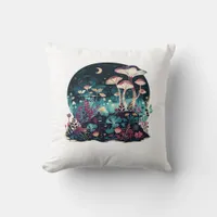 Cottagecore And Aesthetic Goblincore Mushroom Fair Throw Pillow
