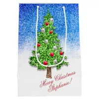 Decorated christmas tree in snow custom text medium gift bag