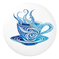 Artistic Blue Coffee Cup with Swirling Patterns Ceramic Knob