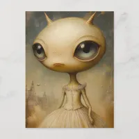 An cute alien in a pink dress postcard