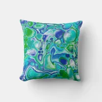 Blue and Green Marble Fluid Art Abstract  Throw Pillow