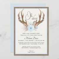 Blue Watercolor Antler Baby Shower Invitation – Ru