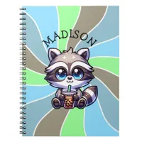 Cute Kawaii Raccoon with Bubble Tea Personalized Notebook