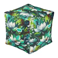 Green and White Floral Initial Monogram | Pouf