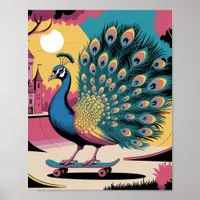 A Skateboarding Peacock Poster