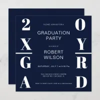 Navy Blue White Bold Typography Graduation Party  Invitation