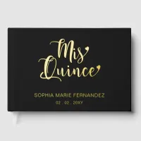 Elegant Modern Black Gold Quinceañera Foil Guest Book