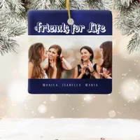 Best friends navy blue white photo names ceramic ornament