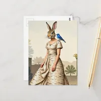 Rabbit Woman in a Birch Bark Dress Fashion collage Postcard