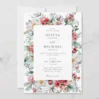 Elegant Christmas Floral Winter Wedding Invitation