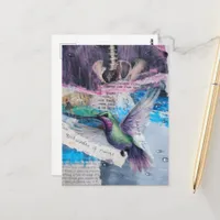 Hummingbird and Bones With Rain Collage Postcard