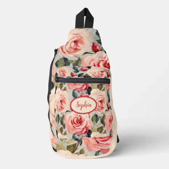 Pink And Red Roses Floral Pattern Sling Bag