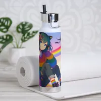 LGBTQIA+ Anime Girl Lesbian Pride Personalized Water Bottle