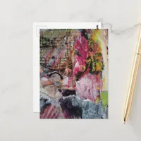Colorful abstract mixed media collage postcard