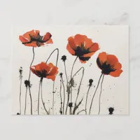 Poppy Flowers Ink Drawing Postcard