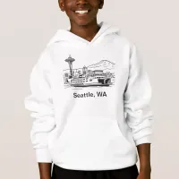 Seattle Ferry & Skyline Washington State Line Art  Hoodie