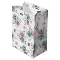 Abstract Floral Watercolor Teal Mauve Beige Medium Gift Bag