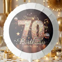 70th Birthday Disco Ball Music Notes Gold Glitter Balloon