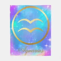 Zodiac Sign Aquarius Gold on Colorful Background | Fleece Blanket