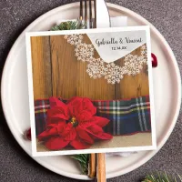 Rustic Poinsettia and Plaid Country Winter Wedding Napkins