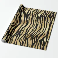 Modern Black Gold Shimmer Tiger Stripes Birthday Wrapping Paper