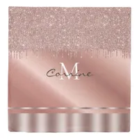 Monogrammed Metallic Rose Gold Dripping Glitter Duvet Cover