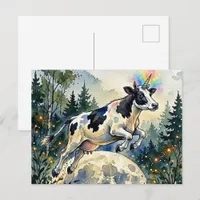 Funny Jumping the Moon Dairy Cow Unicorn Postcard