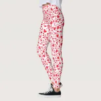 Fun Red Confetti Hearts Pattern Leggings